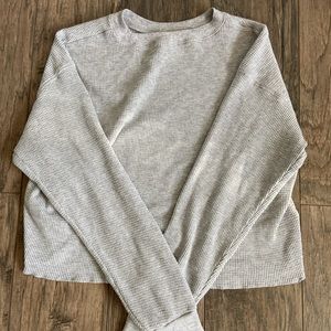 TNA crop grey waffle long sleeve shirt